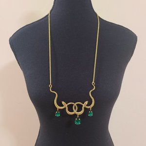 NEW Gold Metal Boho Witchy Moon Snake Serpent Priestess Necklace w/ Faux Gems